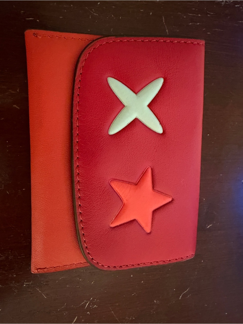 Coach Red Leather Card Holder with Star & X Appliqués
